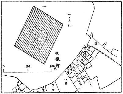 <조선총독부 관보> 1936년 5월 23일자에 수록된 고적 제57호 '경성사직단'의 지정구역 표시도이다. 훨씬 나중에 그 앞으로 길이 뚫리기 전까지는 그저 도성의 '막다른' 지역으로 남아 있었다는 것을 확인할 수 있다. 